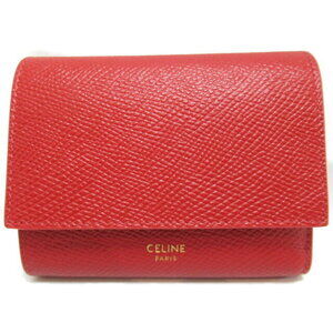 Celine Tri fold Wallet Leather Red